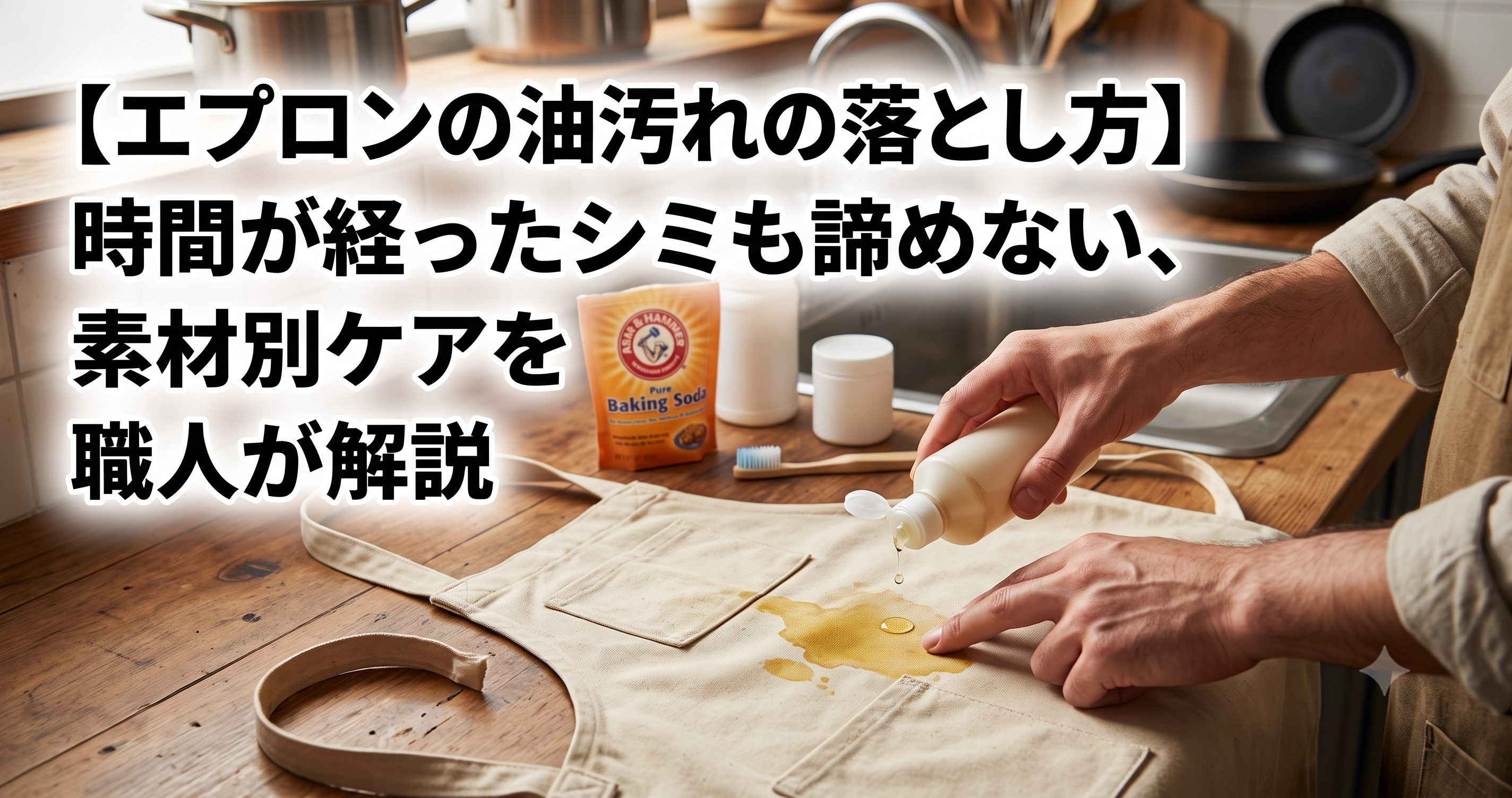 エプロンの油汚れの落とし方|時間が経ったシミも諦めない、素材別ケアを職人が解説