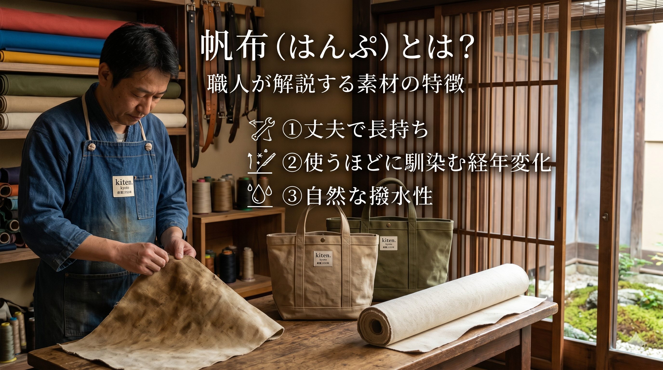 帆布とは？素材の特徴を職人が解説｜エプロン・バッグに選ばれる3つの理由